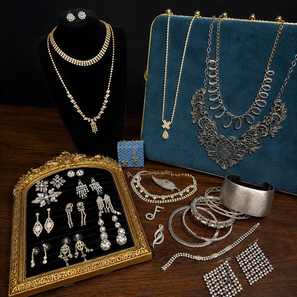 Vintage Rhinestone Costume Jewelry Lot Emmons Avon Premiere Designs Sterling 925